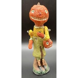 Vtg 80s 90s Halloween Poliwoggs Pumpkin Head Man Jack Primitive Folk Art Jointed